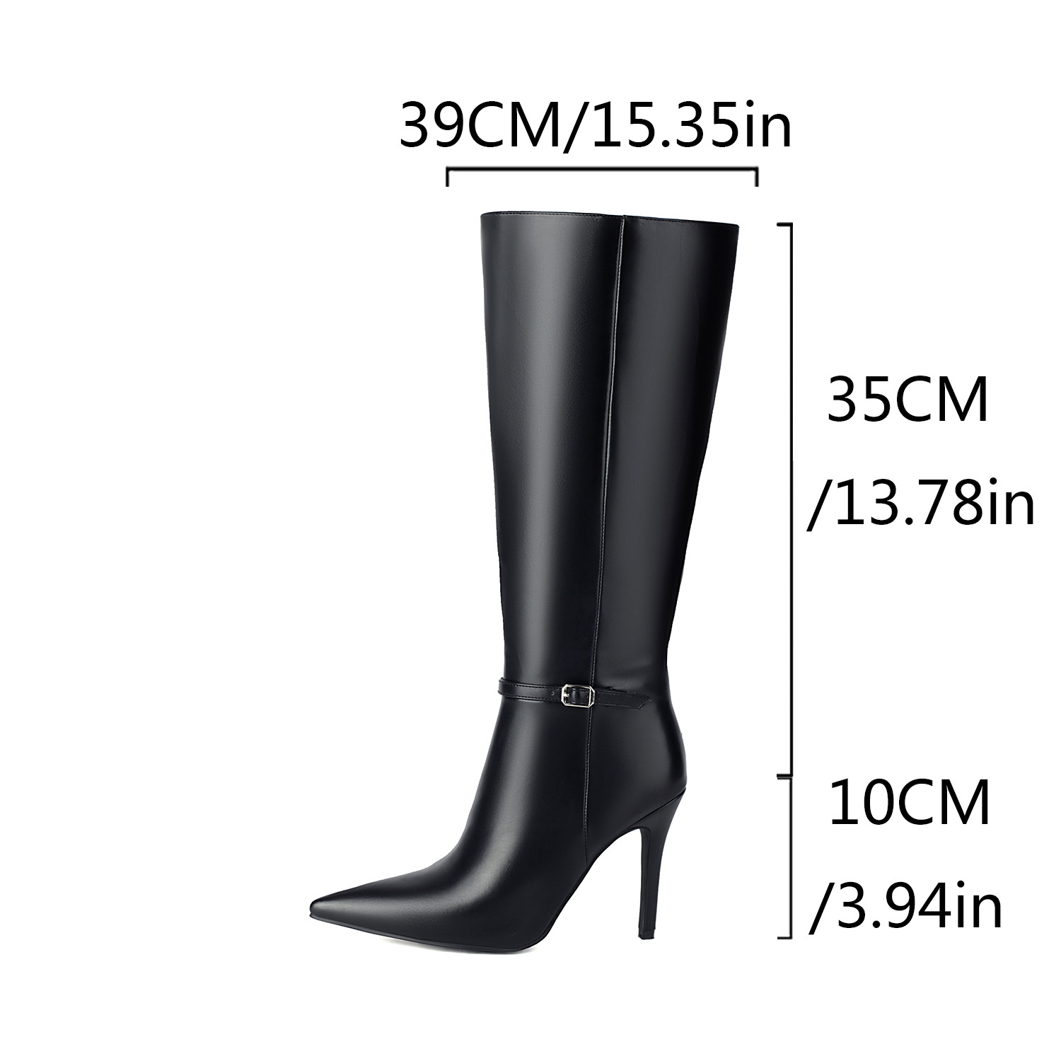 Women's Pointed Toe Stiletto Knee-High Boots - Biker-Inspired Buckle Detail, Side Zipper, Microfiber Leather Fashion Riding Boots