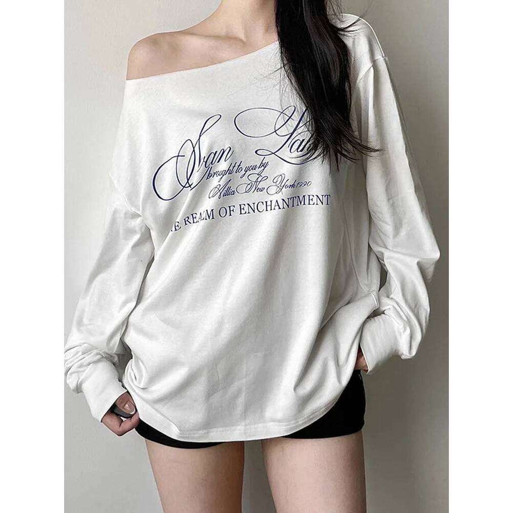 hoodie Wear Y2k Aesthetic Casual Off Shoulder T-Shirt Loose Letter Printing Haruku Tshirts Grunge Vintage Streetwear Tee Shirts jacket