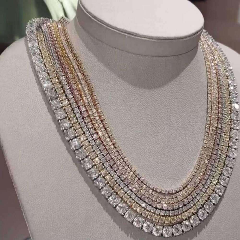 Top Sale S Sterling Sier 10K Real Solid Gold 3Mm Round Brilliant Cut Lab Grown Dia Tennis Chain Necklace