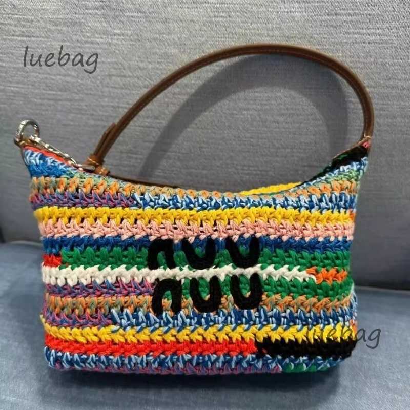 Designer Rainbow Raffia Bag Crochet Tote Bag New Crossbody Weave Hobo Beach Bag Summer School Handbag Shoulder Beach Travel Women Fashion Large Capacity Handbags