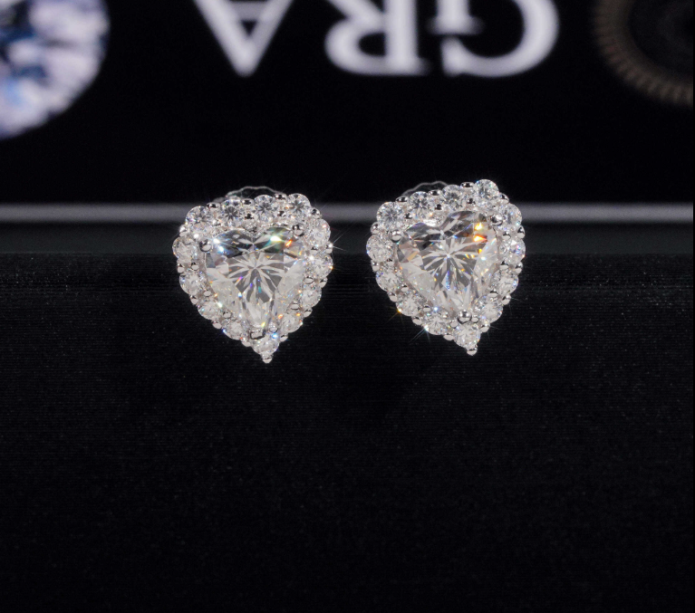 Hip Hop Jewelry Pass Tester GRA Certified Stocks Brilliant Diamond 925 Sterling Silver Moissanite Stud Earrings Heart Earrings