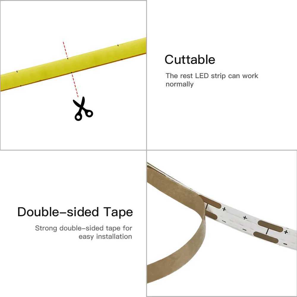 Ultimate Thin 2mm COB LED Strip Light for DIY Craft Cabinet Shelf 12V 480LED/m Warm Cool White Flexible Linear Tape Lights Bar W250701