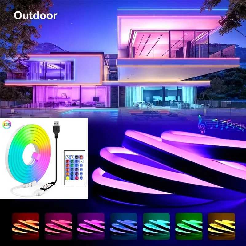 5V USB RGB LED Neon Strip Light 24key IR Remote Control Neon Sign Rope Lights Flexible Waterproof Outdoor/Home Bedroom Decor W250701
