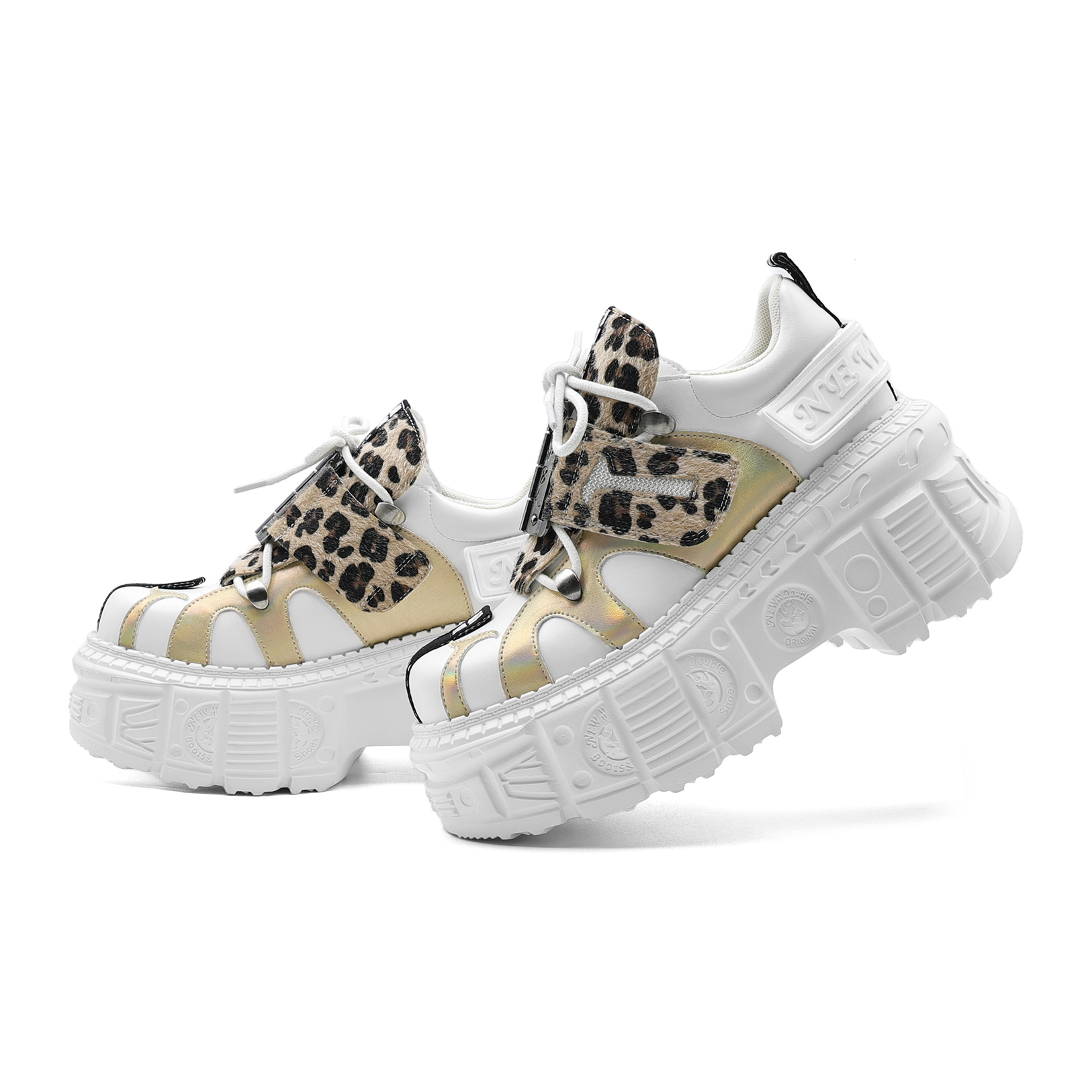 Women's Dark Leopard Print Leather Boots with Thick Sponge Soles