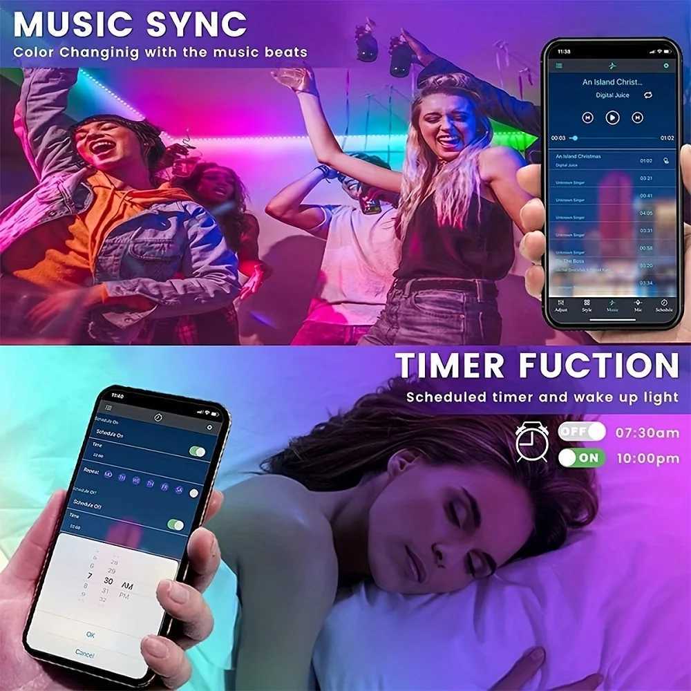 USB LED Strip Lights APP Control 44Key Remote Control 3535 RGB Music Sync Color Changing Flexible Lamp Tape for Room Decoration W250701