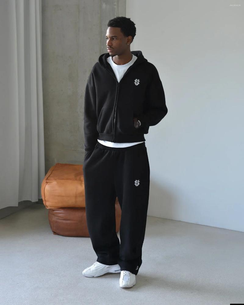 Men's Hoodies Embroidered Sweatpants Two-piece Set Clothing Hip-hop Oversized Casual Zipper Hoodie