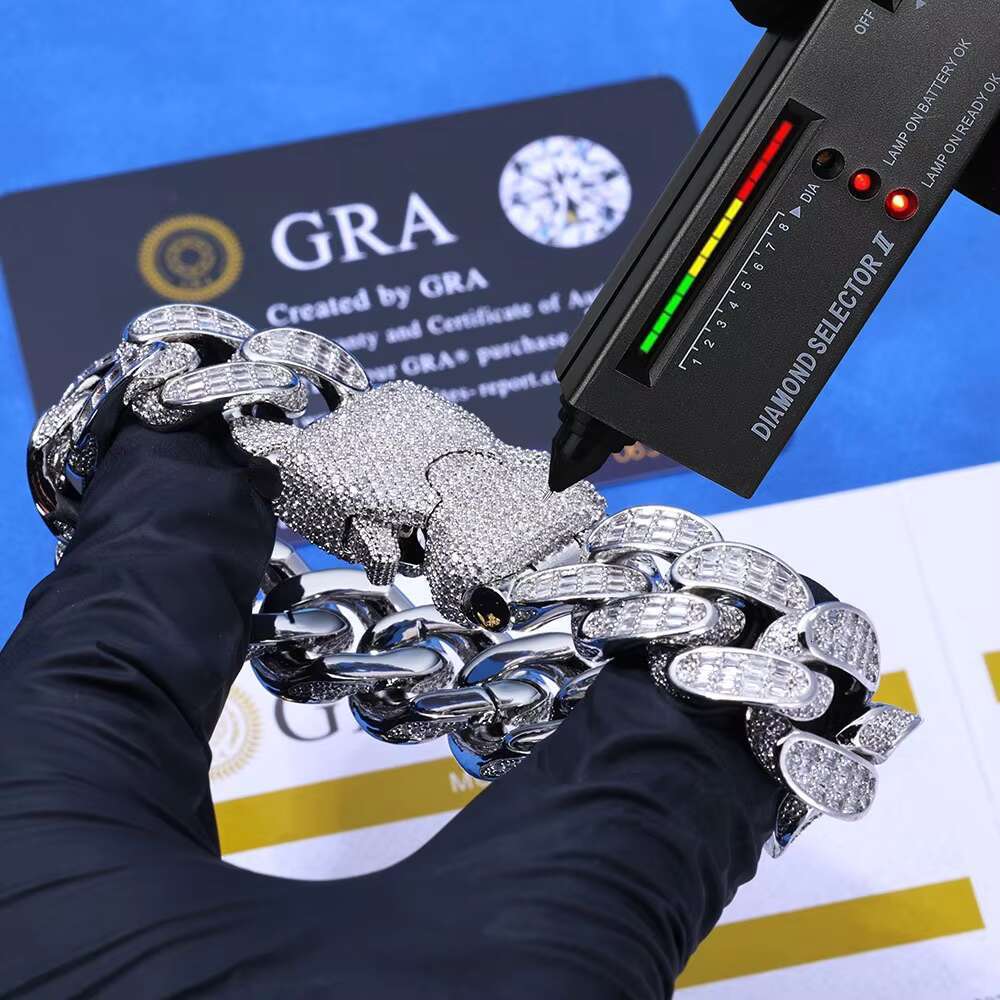 Hip Hop Jewelry Fashion Wholesale Iced Out Bangle 925 Sterling Silver Gold Plated 18mm VVS Moissanite Cuban Chain LINK Bracelet