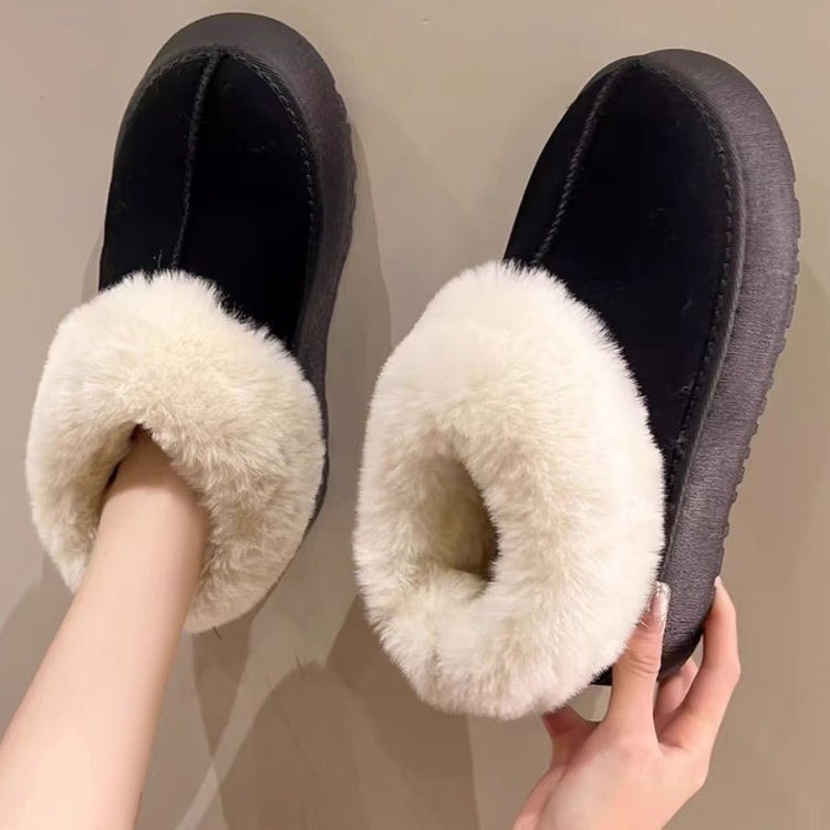 Free Shipping designer boots Winter new Korean version thick soled short tube thickened one foot lazy plus size cotton shoes brown