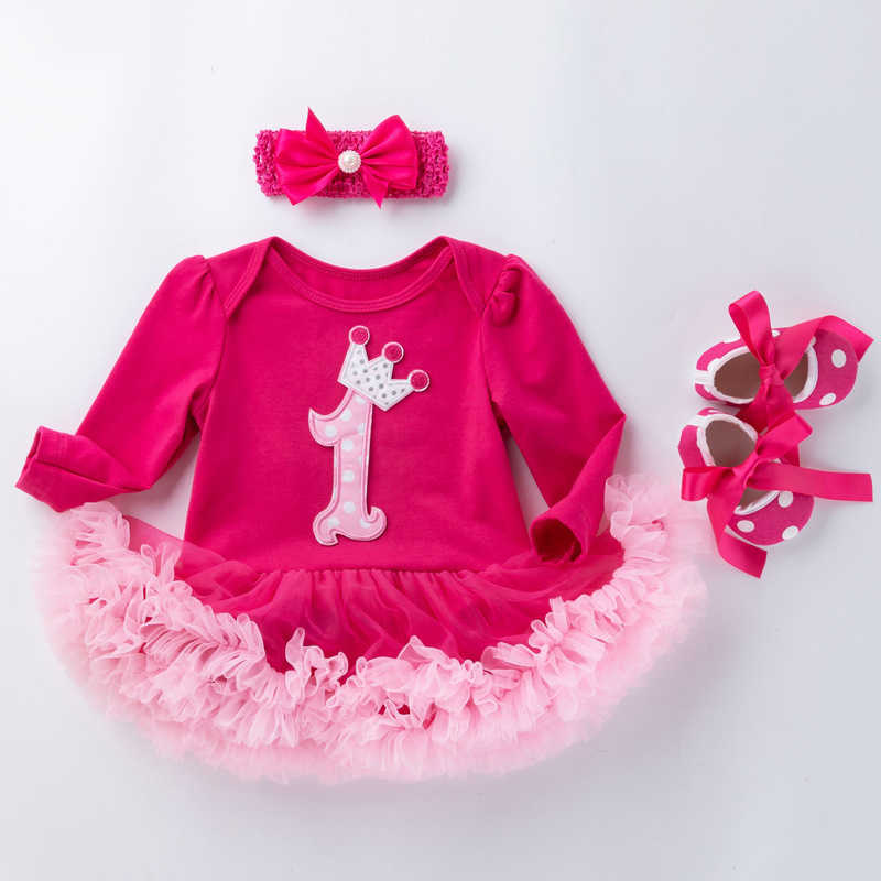 Birthday cartoon baby long sleeve ha, dress shoes, three-piece set of 0-2 years old baby girl princess dress, doll dress L250702