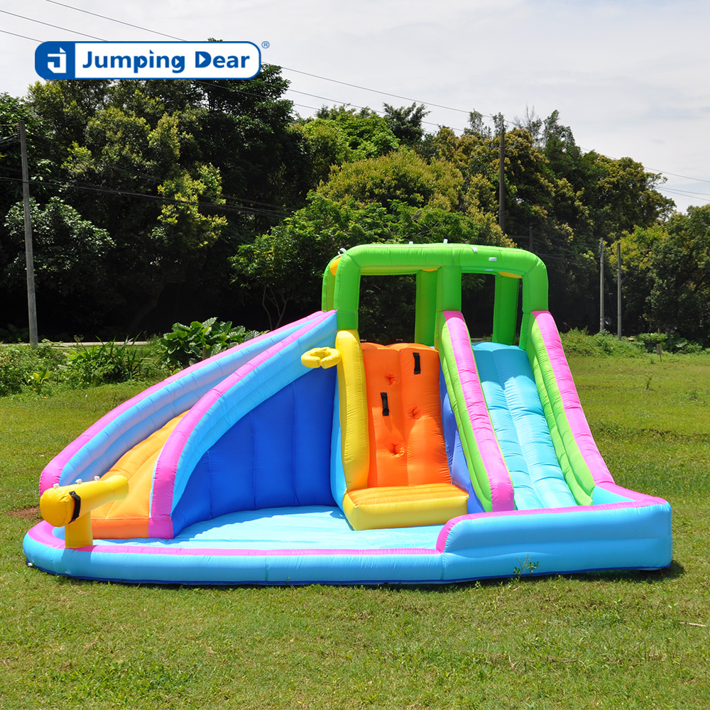 Ocean-Themed Dual Slides & Rock Wall Combo for Family Fun at Home