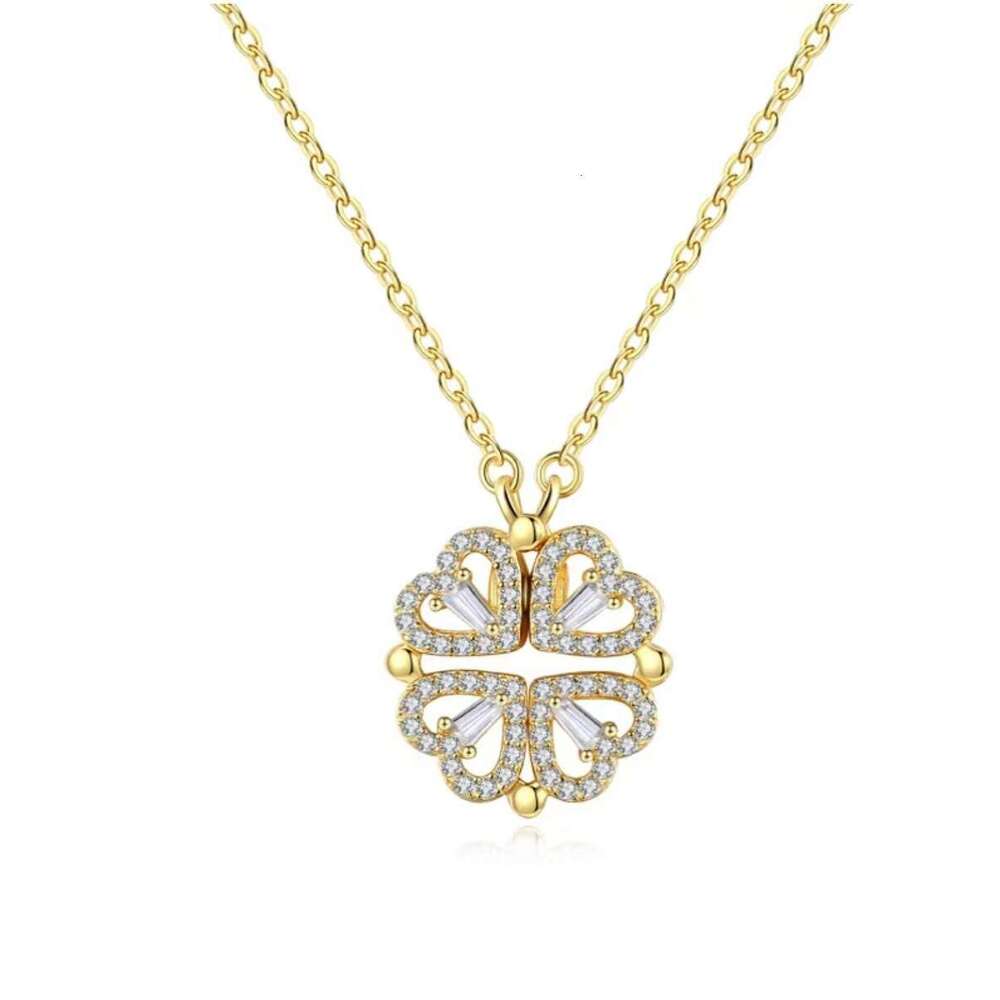 DHCollections Transformable Four Leaf Clover Heart Pendant Necklace Lucky Charm Gothic Style Jewelry for Women Sweater Chain