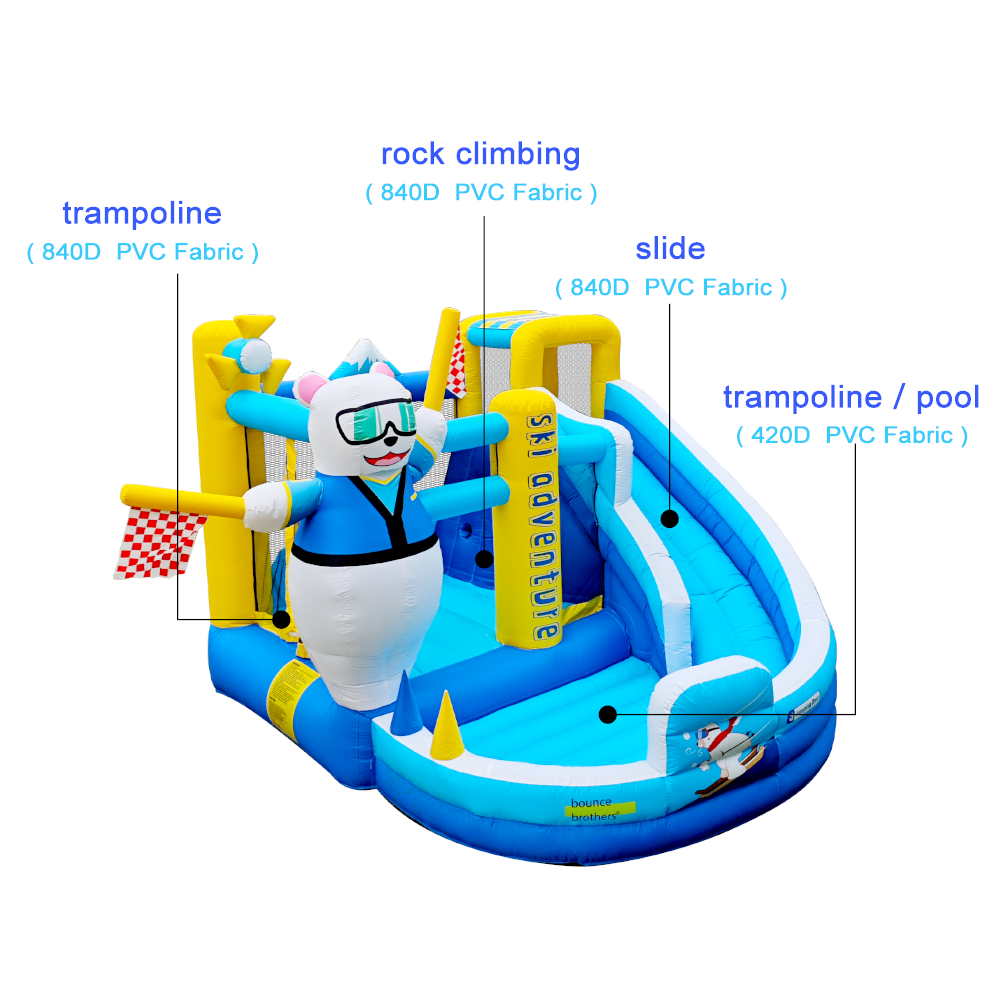 Kids' Cartoon-Inspired Outdoor Playset - Safe Polart Bear Bouncer & Slides Combo