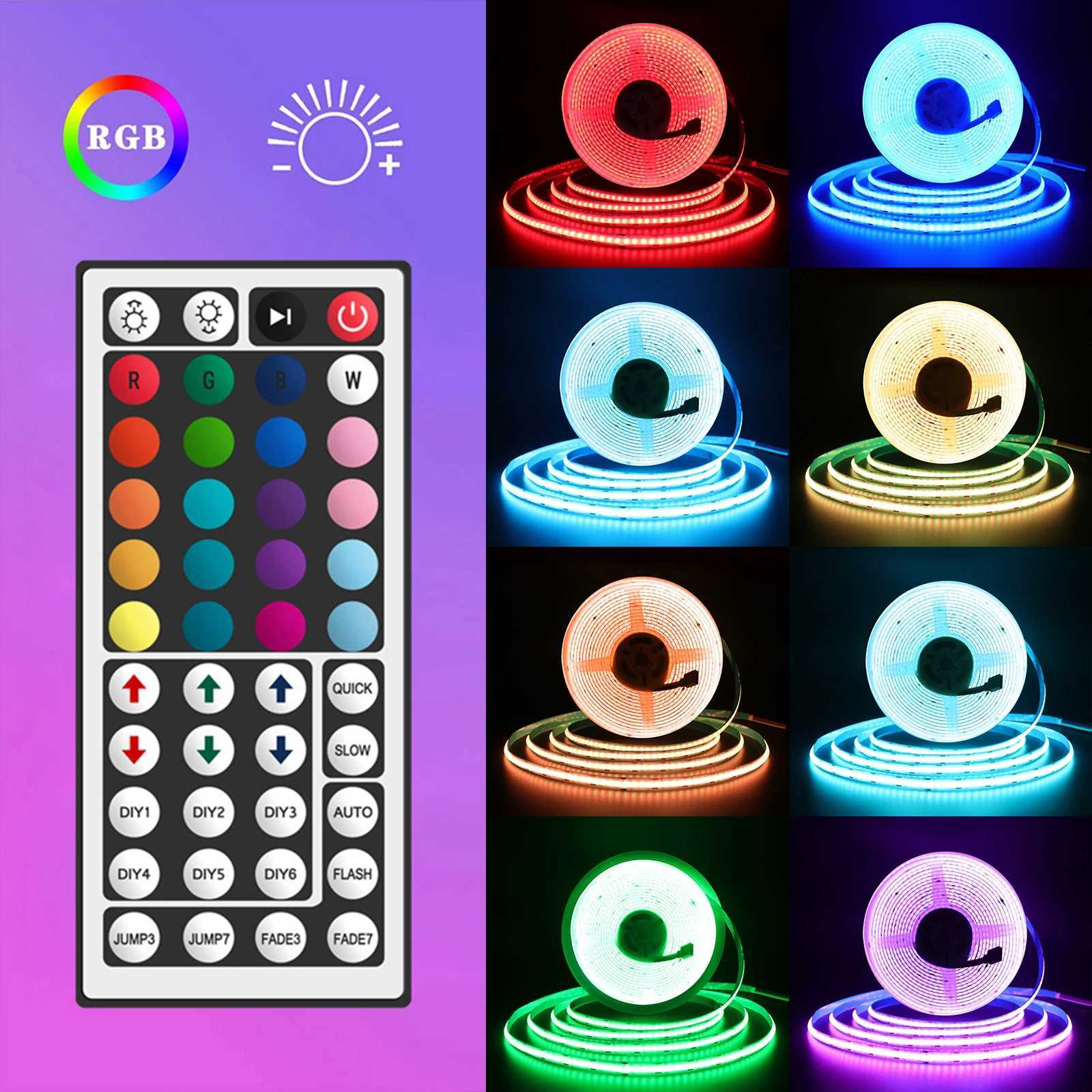 5V USB RGB COB LED Strip Light Dimmable Bluetooth 24/44keys Remote Control Sync with Music COB Linear Tape Room Blacklight Decor W250701