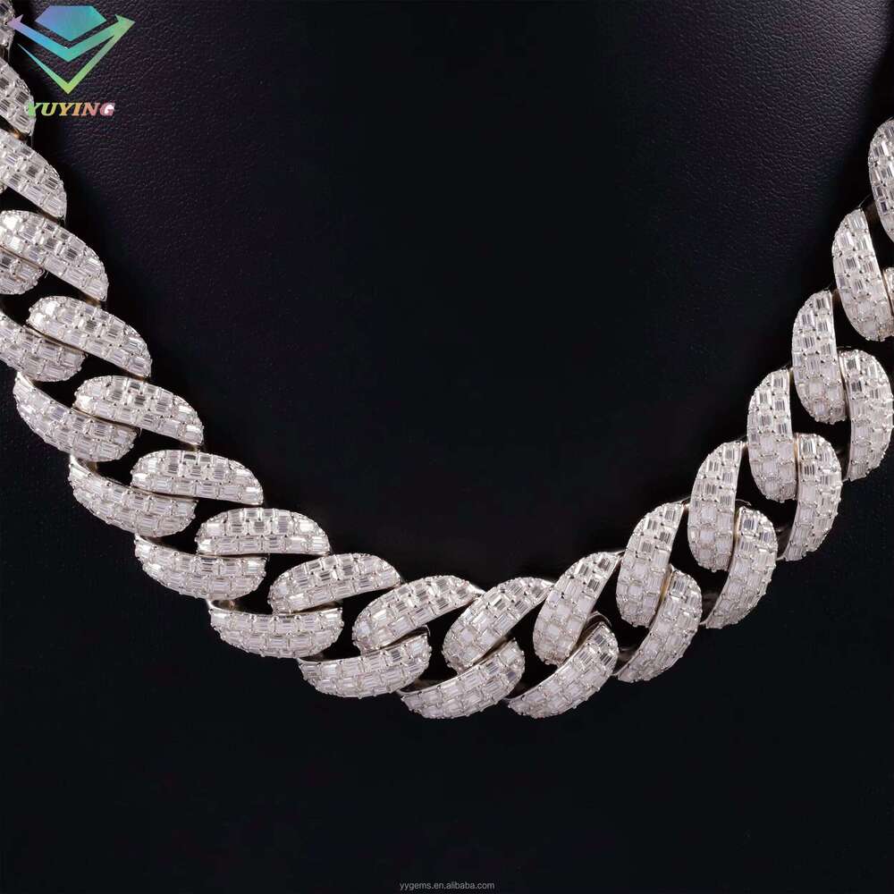 Blingbling Hip Hop 22Mm 20Mm Rectangular Long Bar Sier Ice Out Silicon Cuban Chain