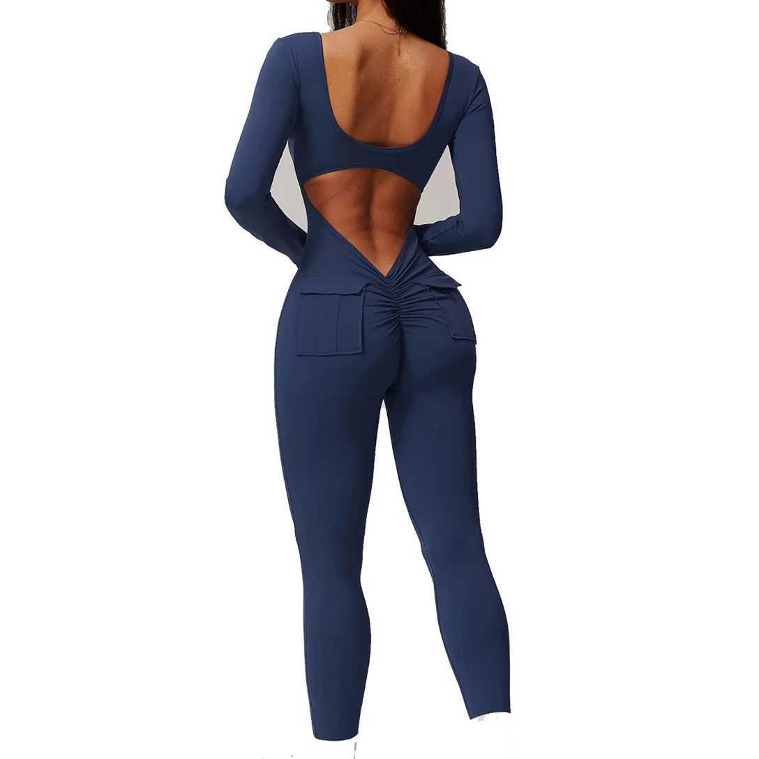 Sports Jumpsuit Women Gym Set Training Yoga Suit Sportswear Sexy Back V Jumpsuit Fitness Rompers Stretch Workout Bodysuits R250701