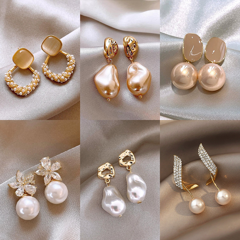Ladies' Jewelry Earrings Silver Needle High-end Pearl Flower Earrings Fashion Retro Light Designer Earrings Luxury Ear Drops French Elegant Tempe