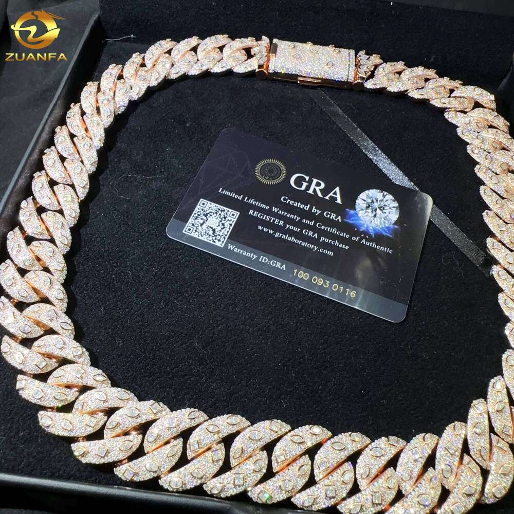 Hip Hop Jewelry Sterling Sier 20Mm Necklace Iced Out VVS Cubic Zirconia Miami Cuban Chain Gold Plated