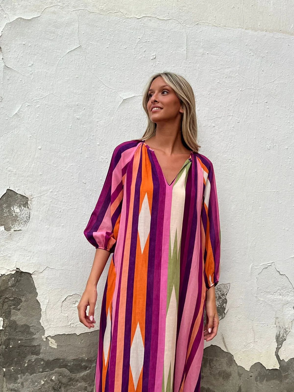 H712European and American autumn new sexy women's clothing V-neck long-sleeved striped dress female