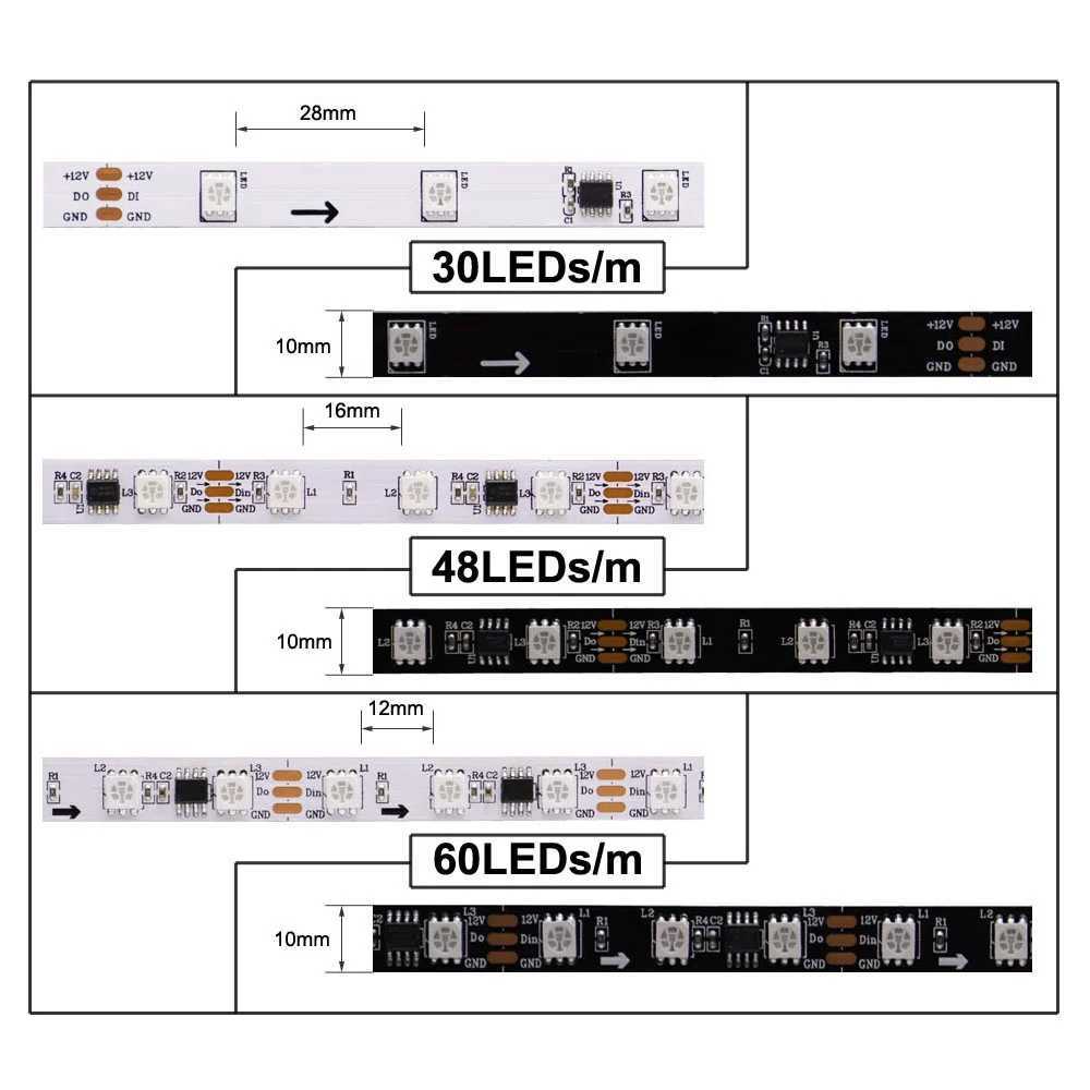 WS2812B WS2811 WS2813 WS2815 5050 RGBIC Smart LED Strip WS2812 Individually Addressable IC 30/60/144Pixels/Leds/m Light DC5V/12V W250701