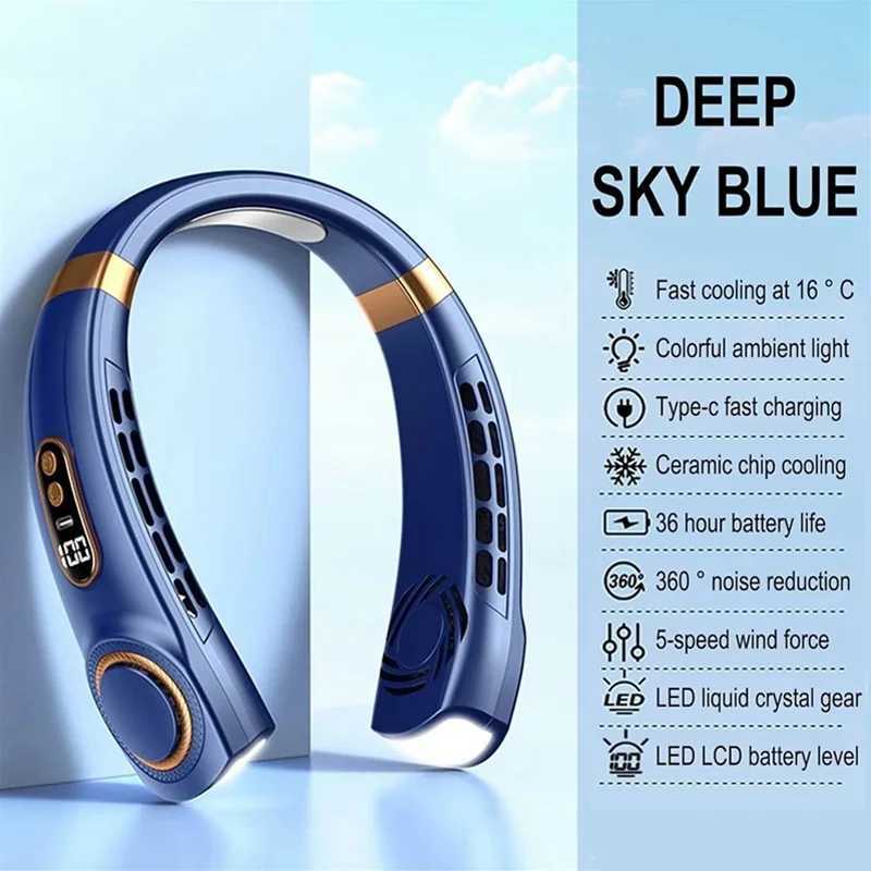 Hanging Neck Fan Digital Display Power Ventilator Bladeless Neckband Fan Portable Mini Air Cooler Type-C Rechargeable Fan XJ250702
