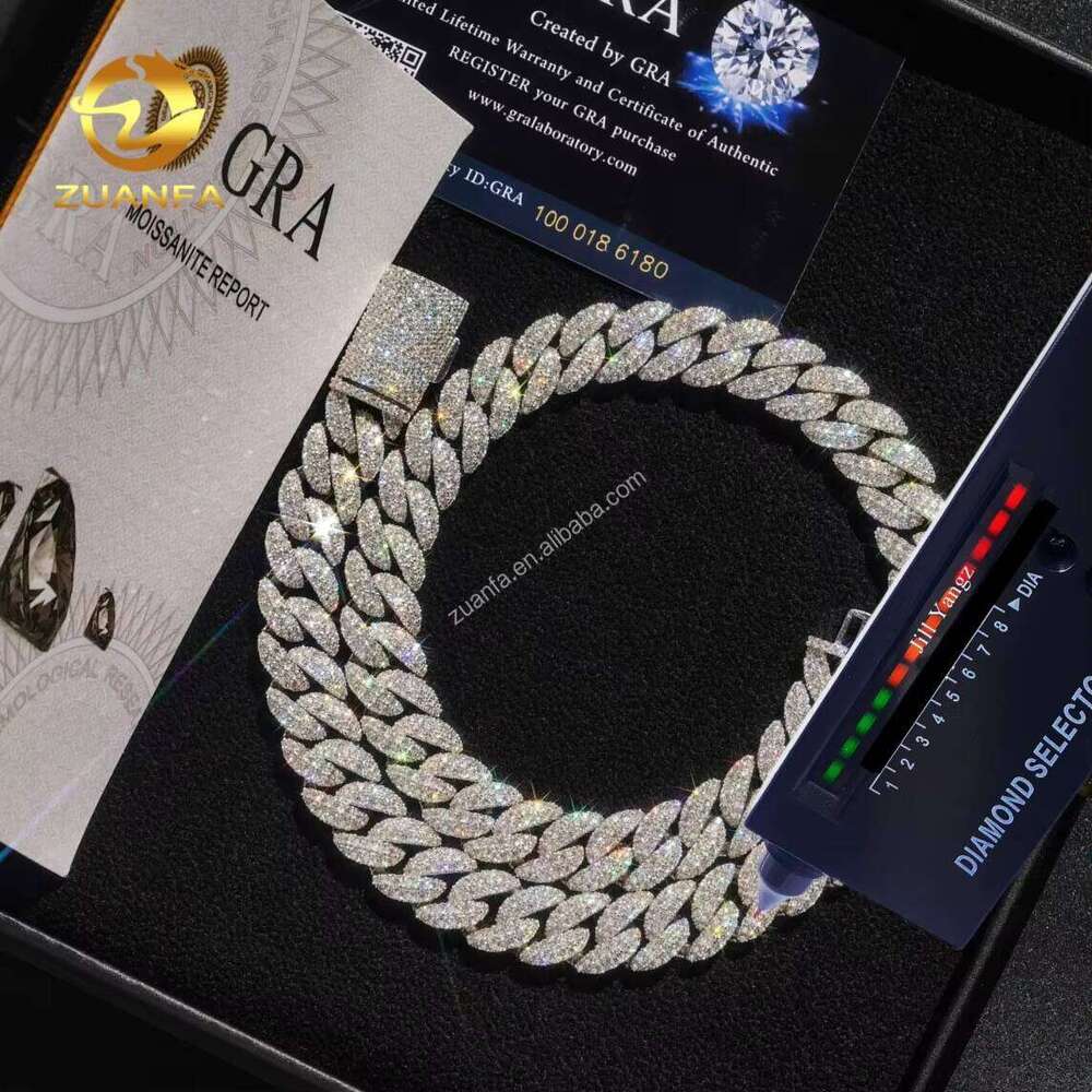 Mass Production 12Mm VVS Moissanite Cuban Link Soldier Chain Hip Hop Necklace Rock