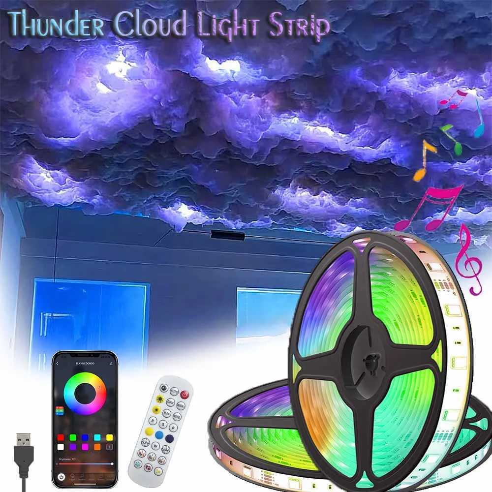 LED Lightning Cloud Strip Light APP Remote Control USB Color Changing Decorative Night Light Game Room Mood Light String W250701