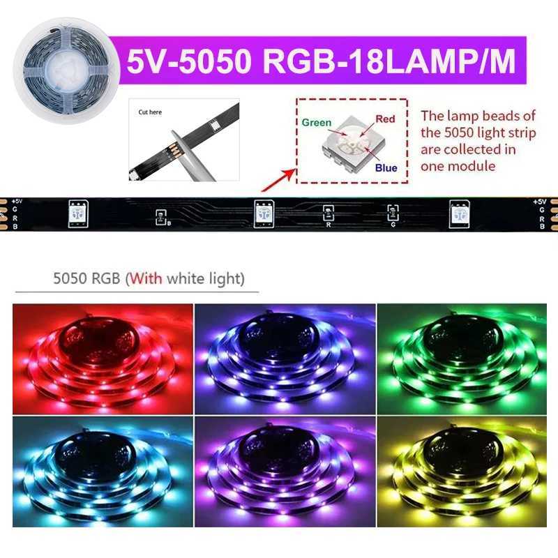 5V RGB LED Strip Lights 5050 1m 2m 3m 4m 5m 10m RGB LED Tape Multicolor LED Ribbon Strip 5v 10mm 18LEDs/m RGB LED Lights W250701