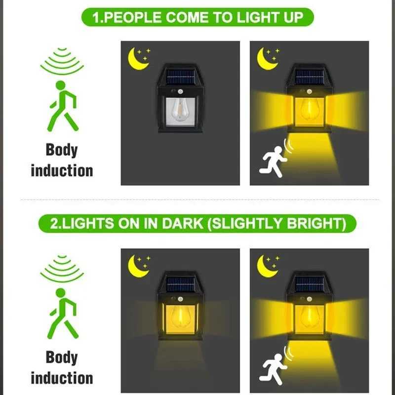 4PCS Solar Wall Street Lamp Waterproof Warm Light With Sensor Garden Decoration Solar Powered LED Outdoor Lighting Country House XJ250624