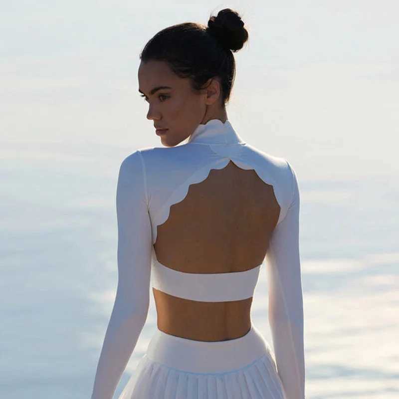 Lace Tight Tank Top Women Hollow Out Backless Nude Long Sleeve Yoga Shirt 2025 Fashion Outdoor Sports Fitness Running T-shirts XJ250702