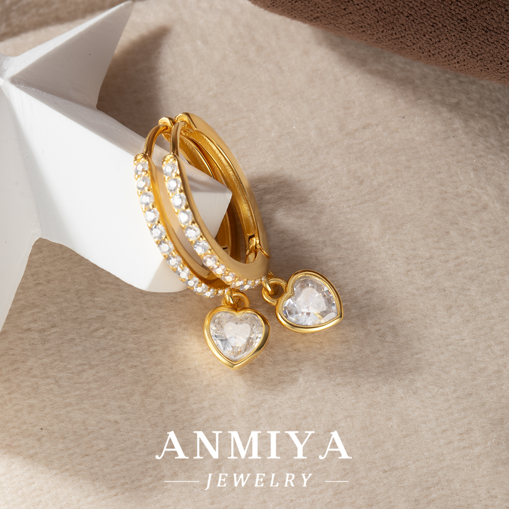 Hypoallergenic Silver 925 Hoop Earrings with Heart Zircon Pendant for Women' Office