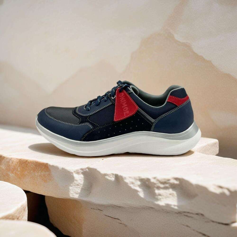 Men's Stylish Sapphire Blue and Red Casual Sports Shoes with Functional Insoles - Comfortable Breathable Running Sneakers by Okimoz