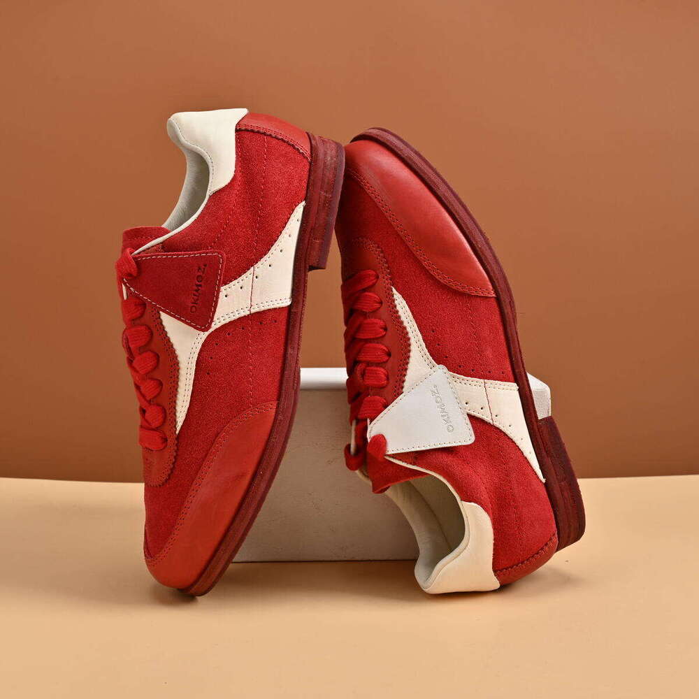 Retro Red and White Casual Sports Shoes - Classic Low-Top Lace-Up Design Okimoz