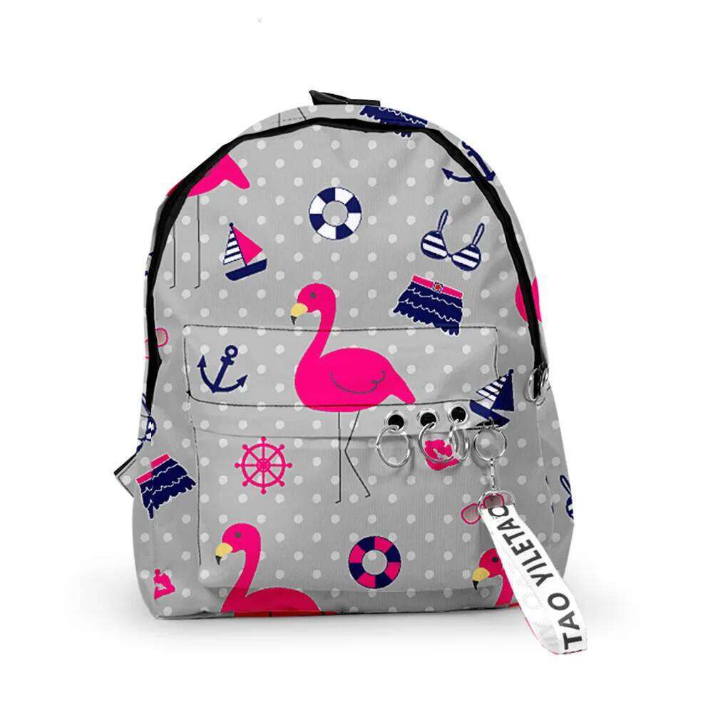 Novelty Cool Flamingo Boys/Girls pupil School Bags 3D Print Keychains Oxford Waterproof Cute Small Backpacks