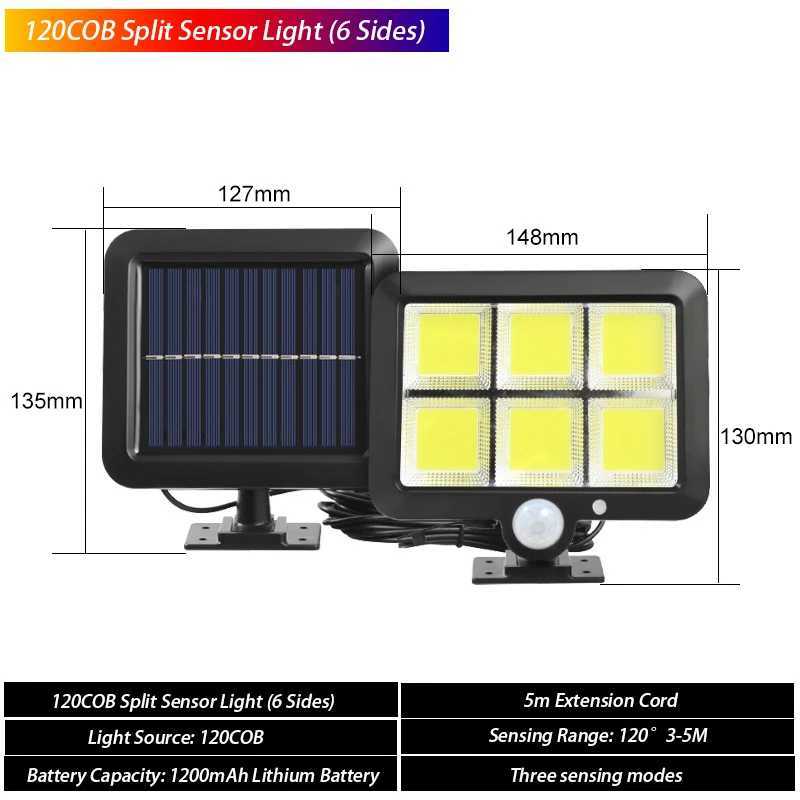 120COB Solar Street Light Motion Sensor Solar Light with 5m Extension Cord Indoor and Outdoor Lighting Wall Light SpotlightXJ250624