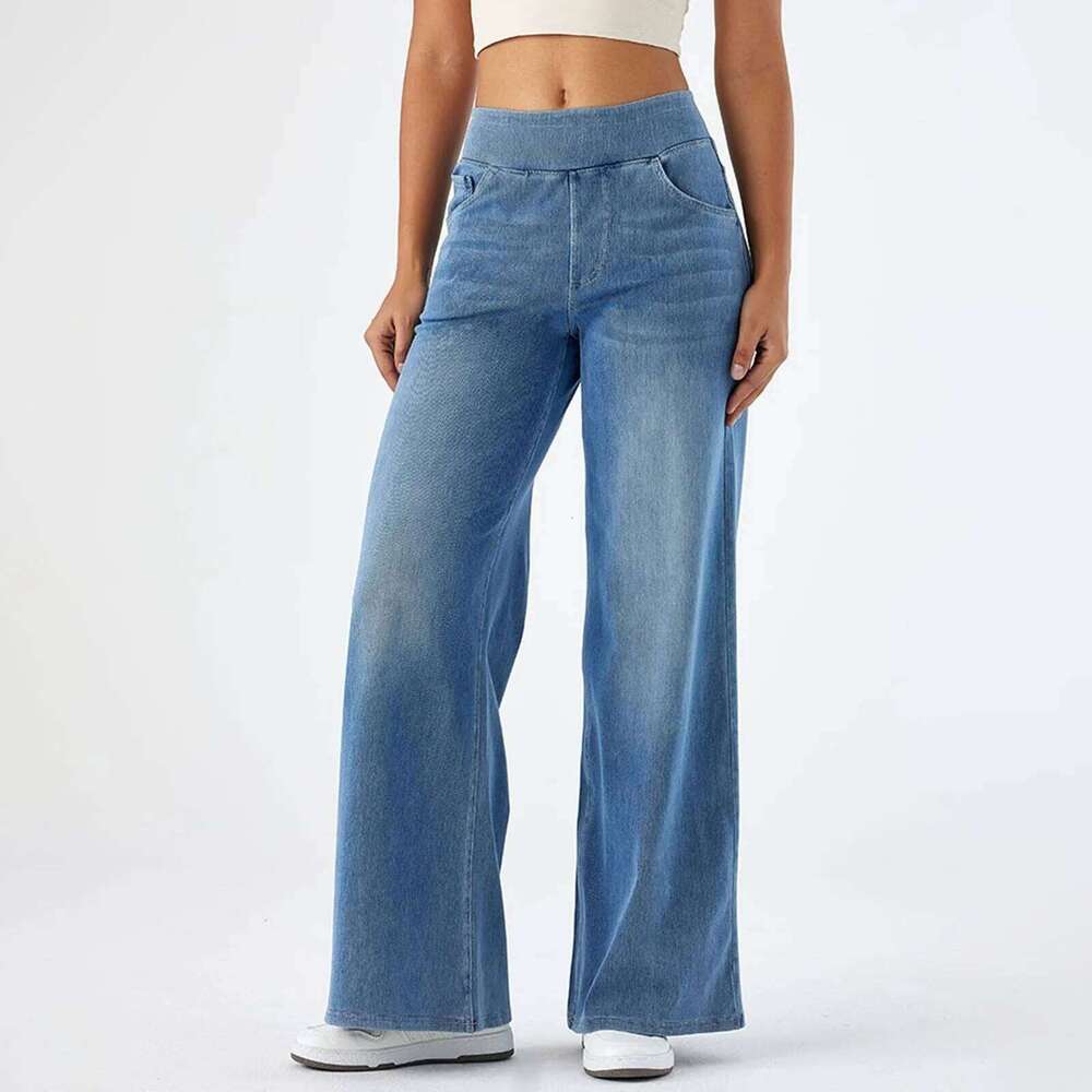 hoodie Wear Women Baggy Jeans Streetwear High Wide Leg Denim Pants Retro Elastic Waist Blue Loose Female Trousers jacket
