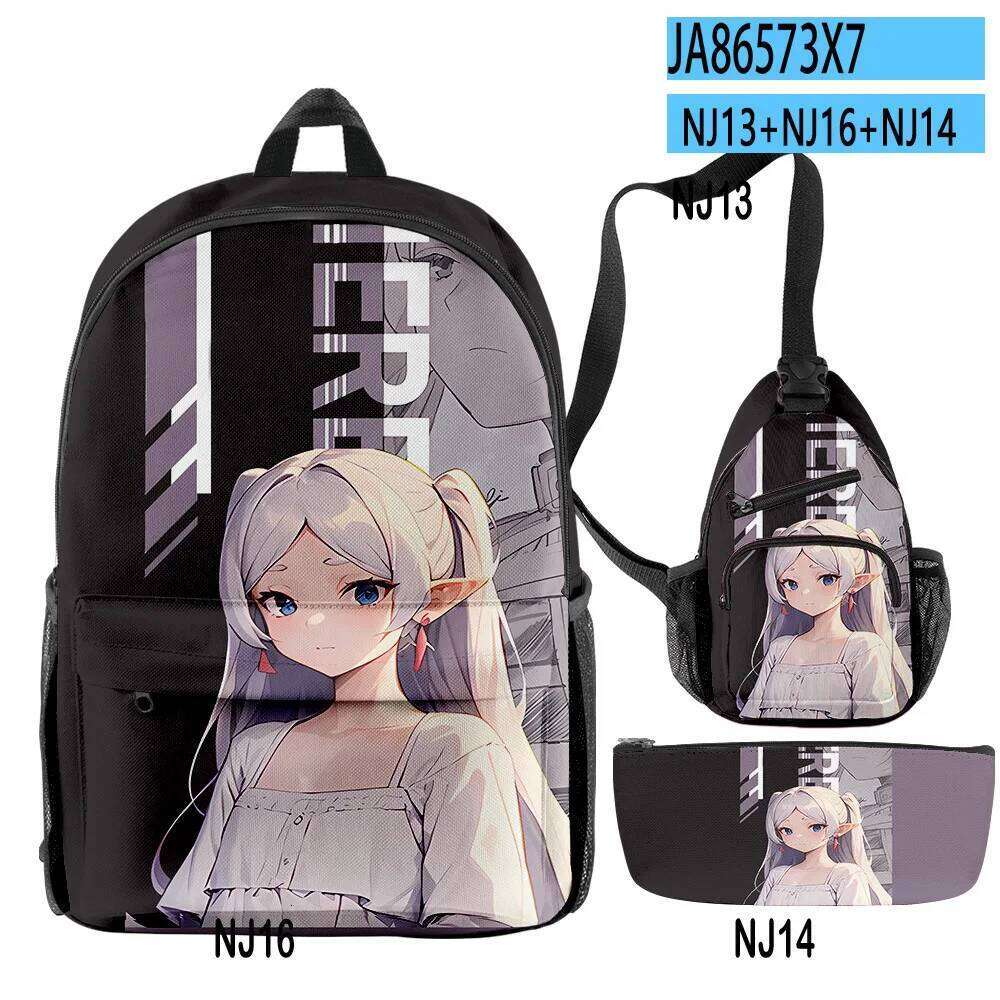 Fashion Novelty Cool Funny Frieren 3D Print 3pcs/Set pupil School Bags Travel Laptop Backpack Chest Bag Pencil Case