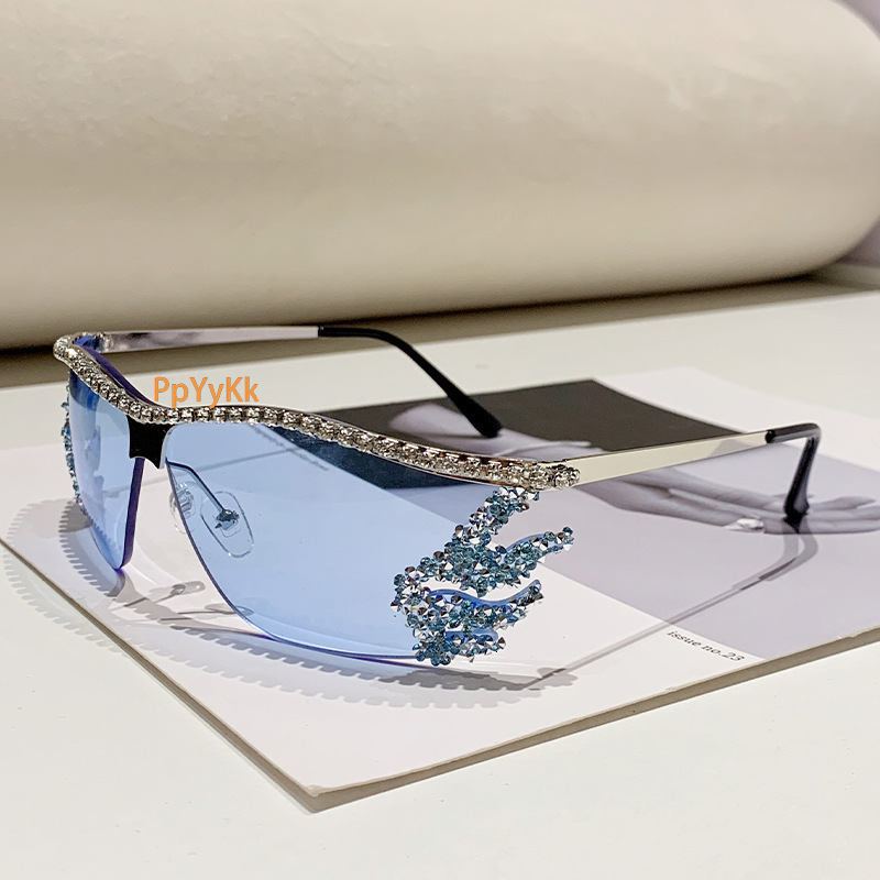 Designer Sunglasses New Metal Rhinestone Unisex Luxury Rimless Irregular Sun Glasses High-Quality