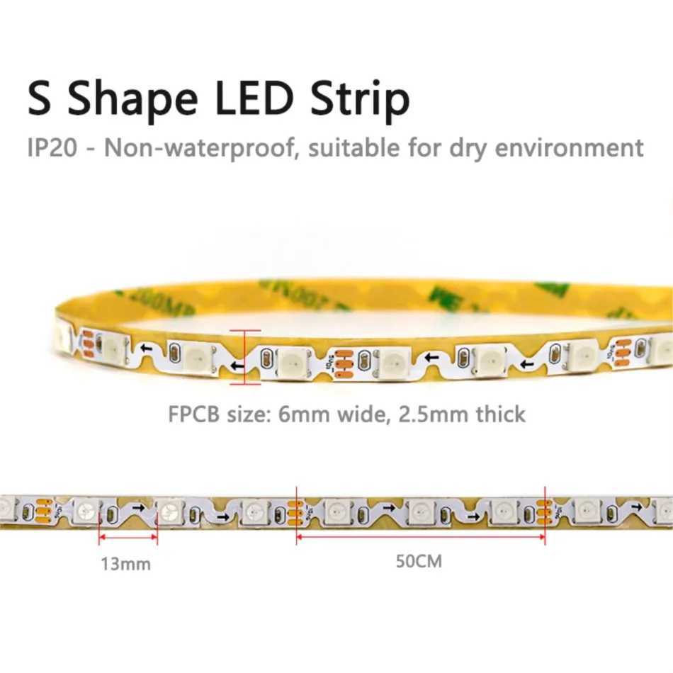 5M Narrow 6mm WS2812B DC 5V FPC S-Type 60 Leds/m SMD 5050 RGB Pixel IC Bendable Individually Addressable LED Strip Light Tape W250701