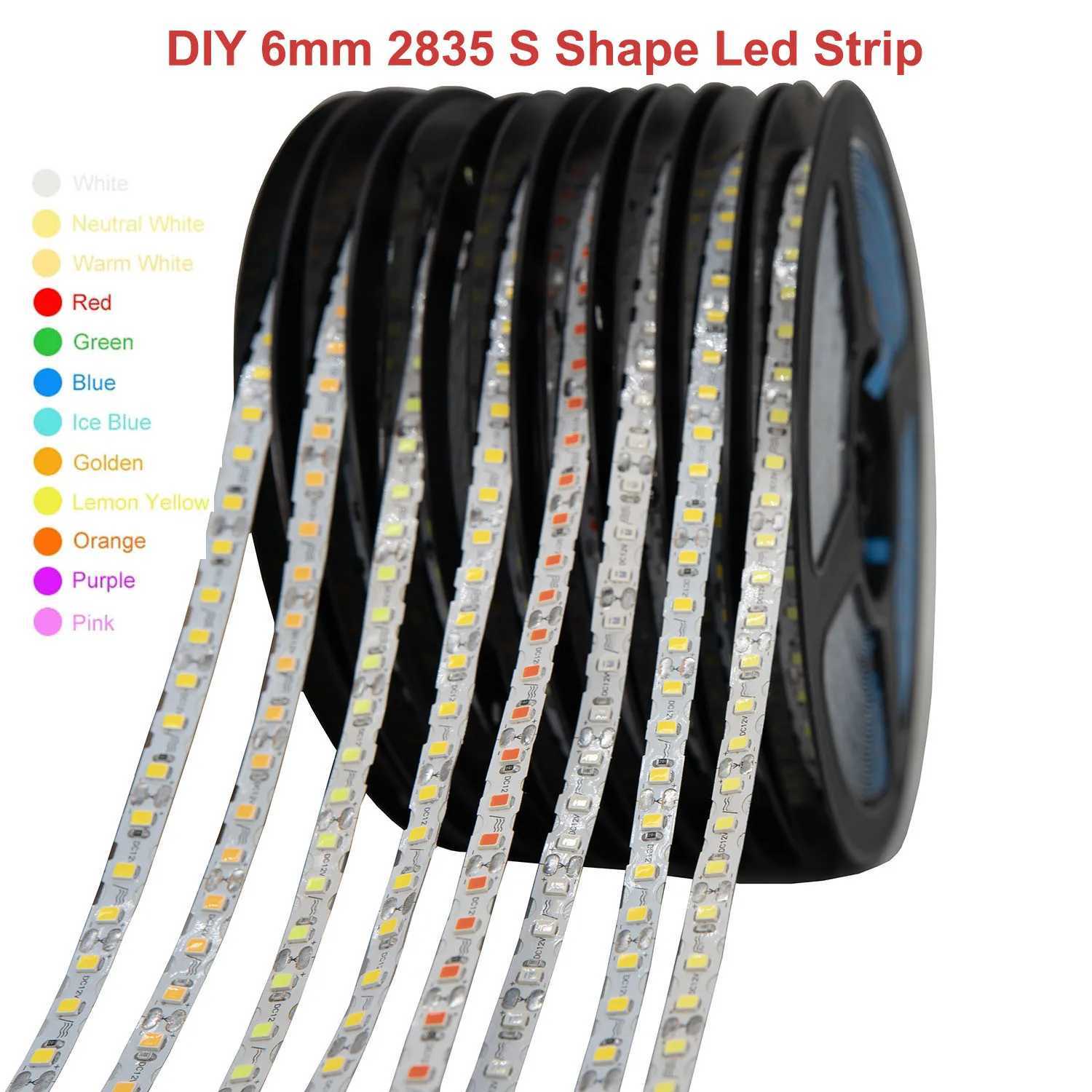 DC12V S Shape LED Strip 6mm Width Bendable 2835SMD 120LED/m Flexible Foldable String Light DIY Neon Sign Letter 12Color 1m-100m W250701