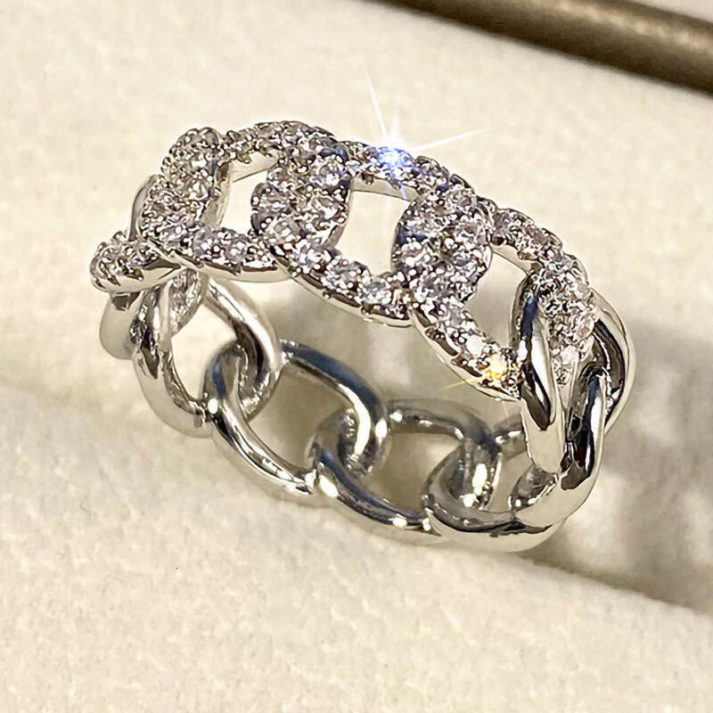 DHCollections Geometric Micro-Pave Ring - 18K Gold/Rhodium Plated Circular Statement Ring with Zircon Stones (US Size 6-10)