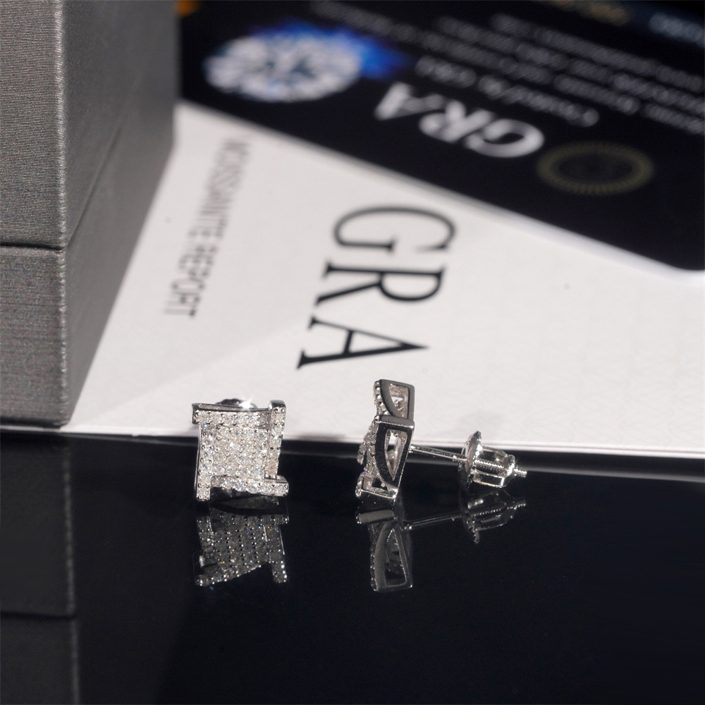 Earring Hip Hop Jewelry Iced Out VVS Diamond Moissanite Gold Plated 925 Sterling Silver Screw Stud Earrings