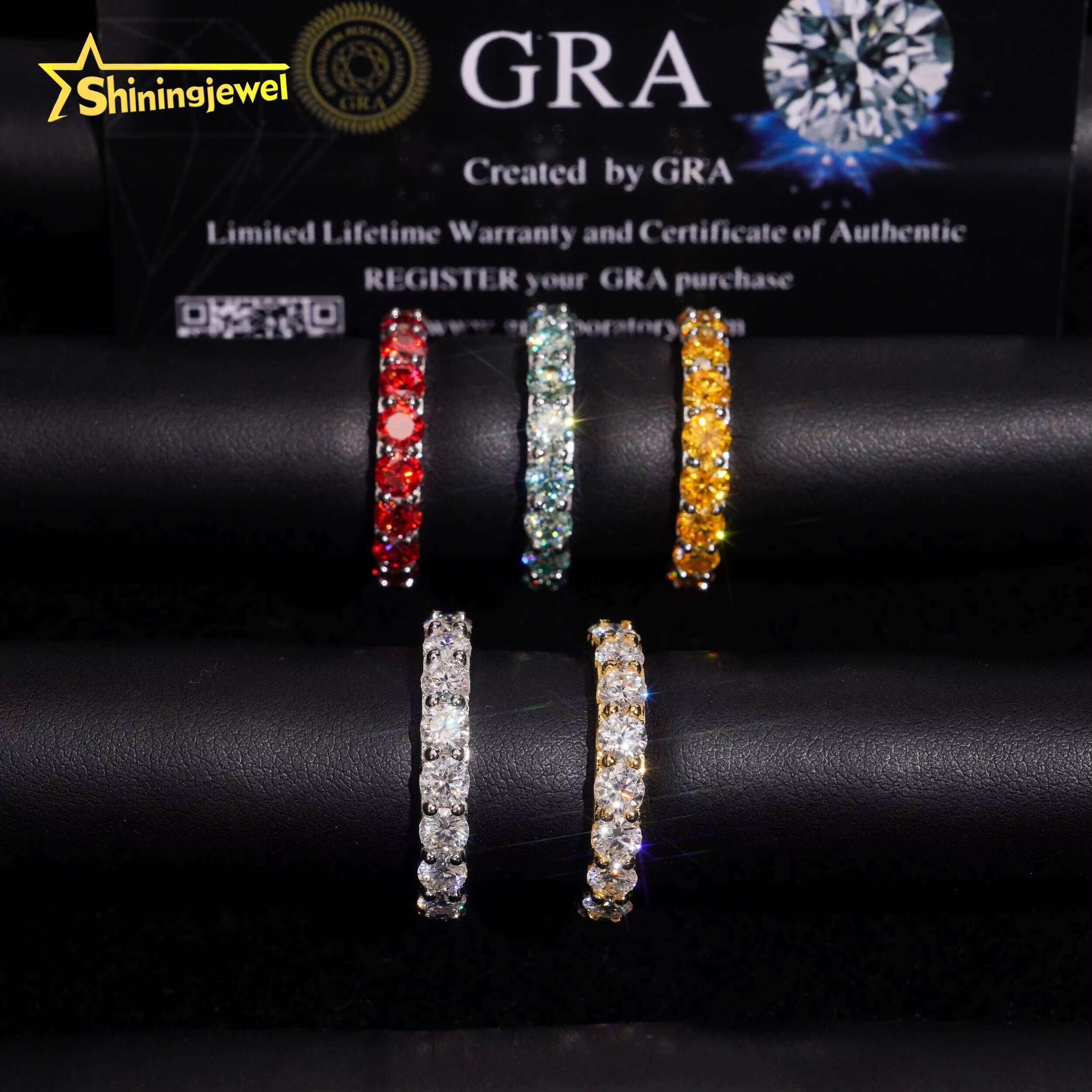 Hip Hop Jewelry 925 Silver 4mm Color Moissanite Ring Bands Iced Out High Quality Moissanite Eternity Ring Men Women