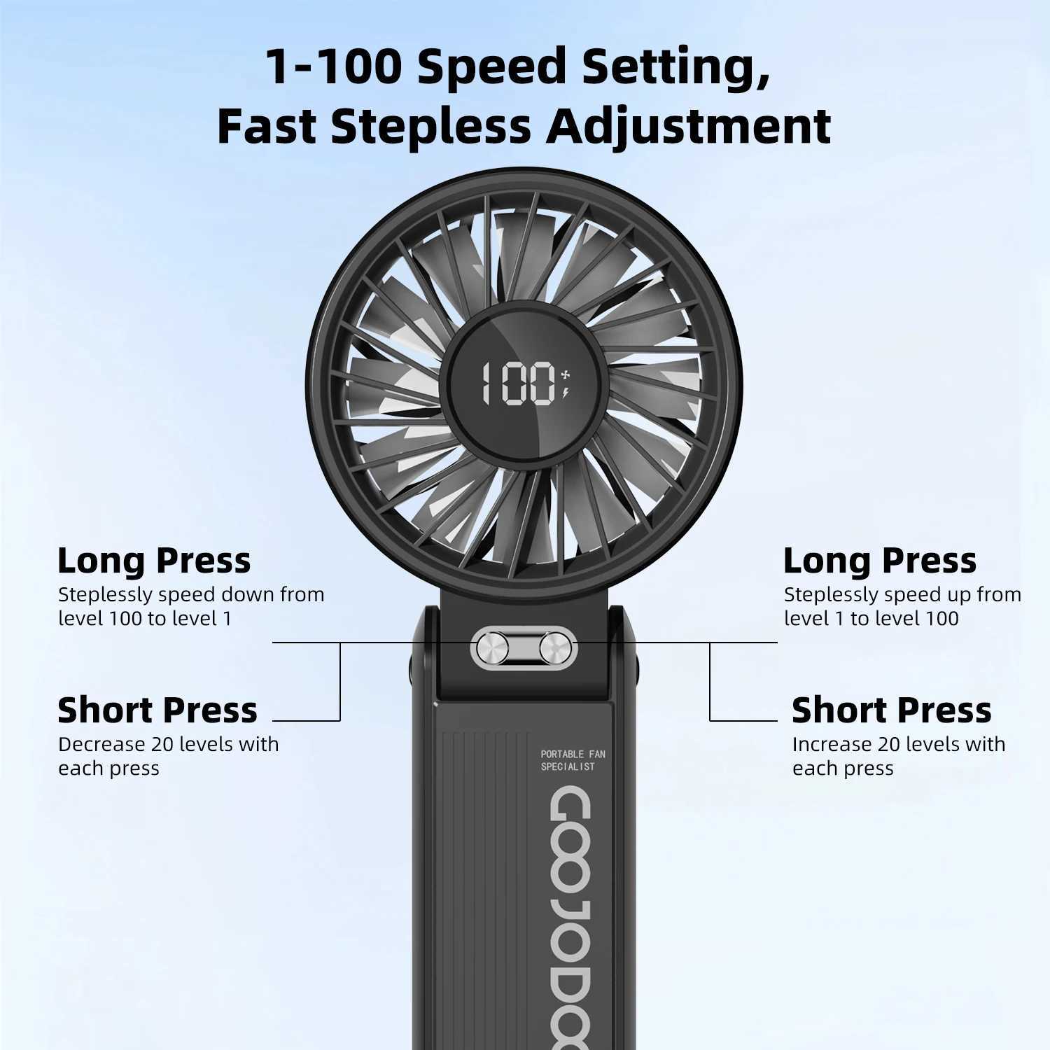 GOOJODOQ Portable Versatile Mini Fan Quiet and High-speed Airflow 100-level Stepless Speed 4000mAh Adjustment Folding Neck Fan XJ250702