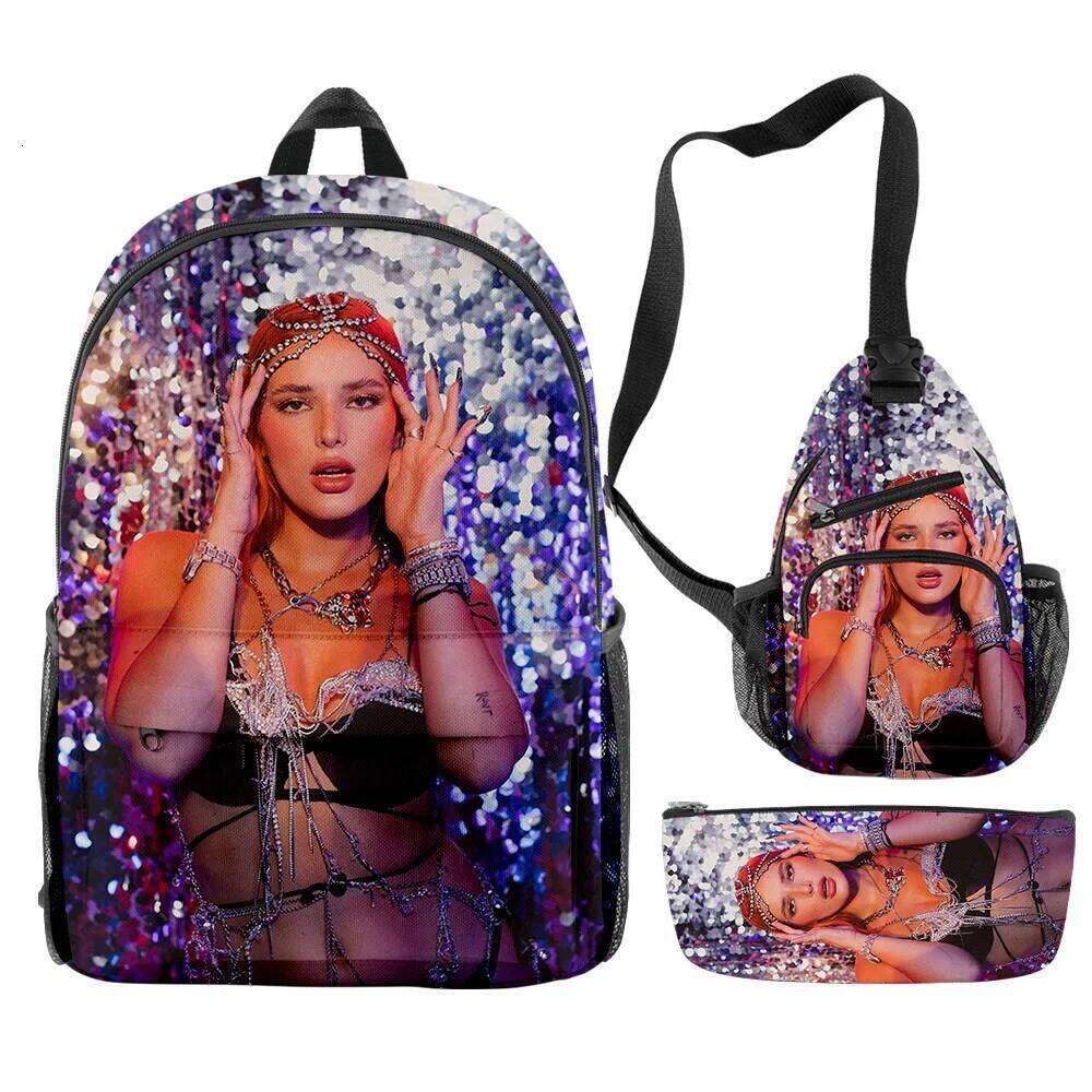 Novelty Cool bella thorne 3D Print 3pcs/Set pupil School Bags Travel Laptop Backpack Chest Bag Pencil Case