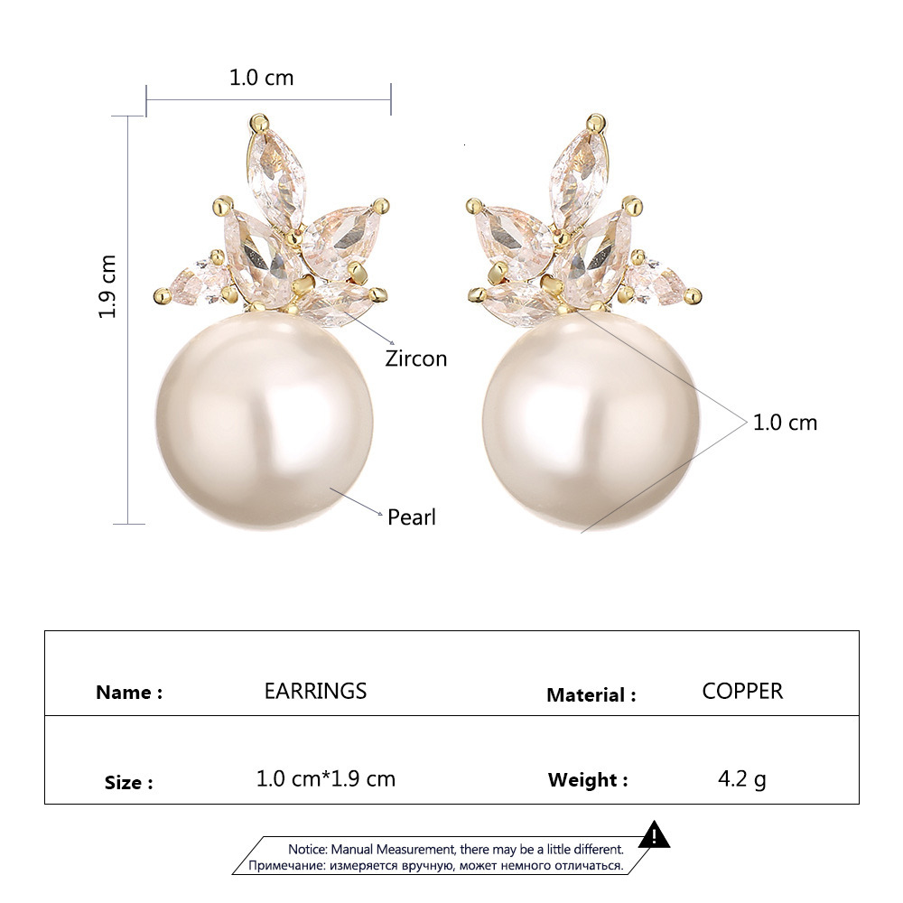 Simple Classic Pearl Designer For Women Elegant Ladies' Jewelry Light Luxury Exquisite Micro-inlaid Zircon Stud Earrings Wholesale