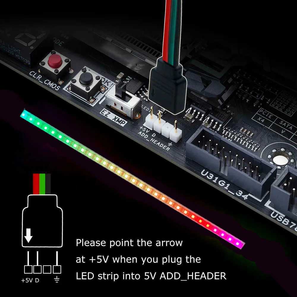 Addressable ARGB 5V LED Strip 3Pin Computer PC Case Tape Light WS2812B SMD 5050 Flexible Changeable Color Gamer Desktop Lamp W250701