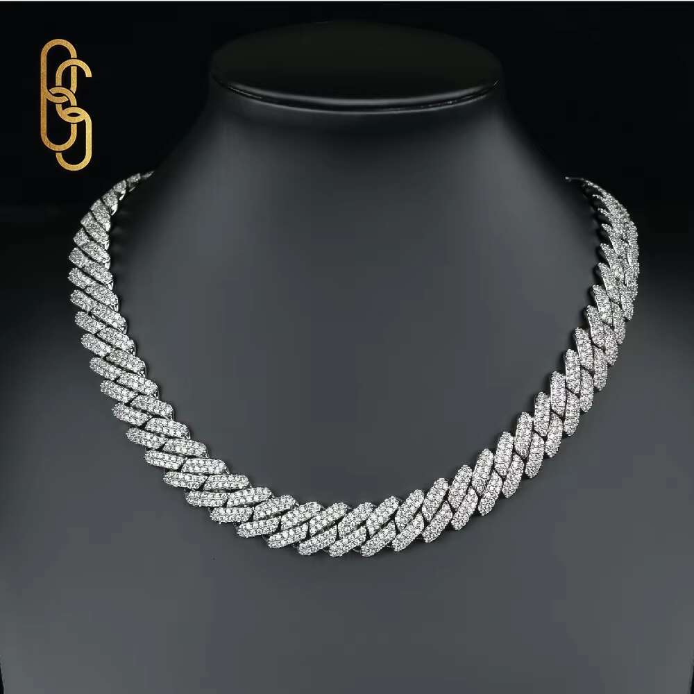 15MM 10K 14K Solid Gold Plated Moissanite CZ Cuban Necklace High Quality Emerald Cut VVS Moissanite CZ Miami Cuban Chain