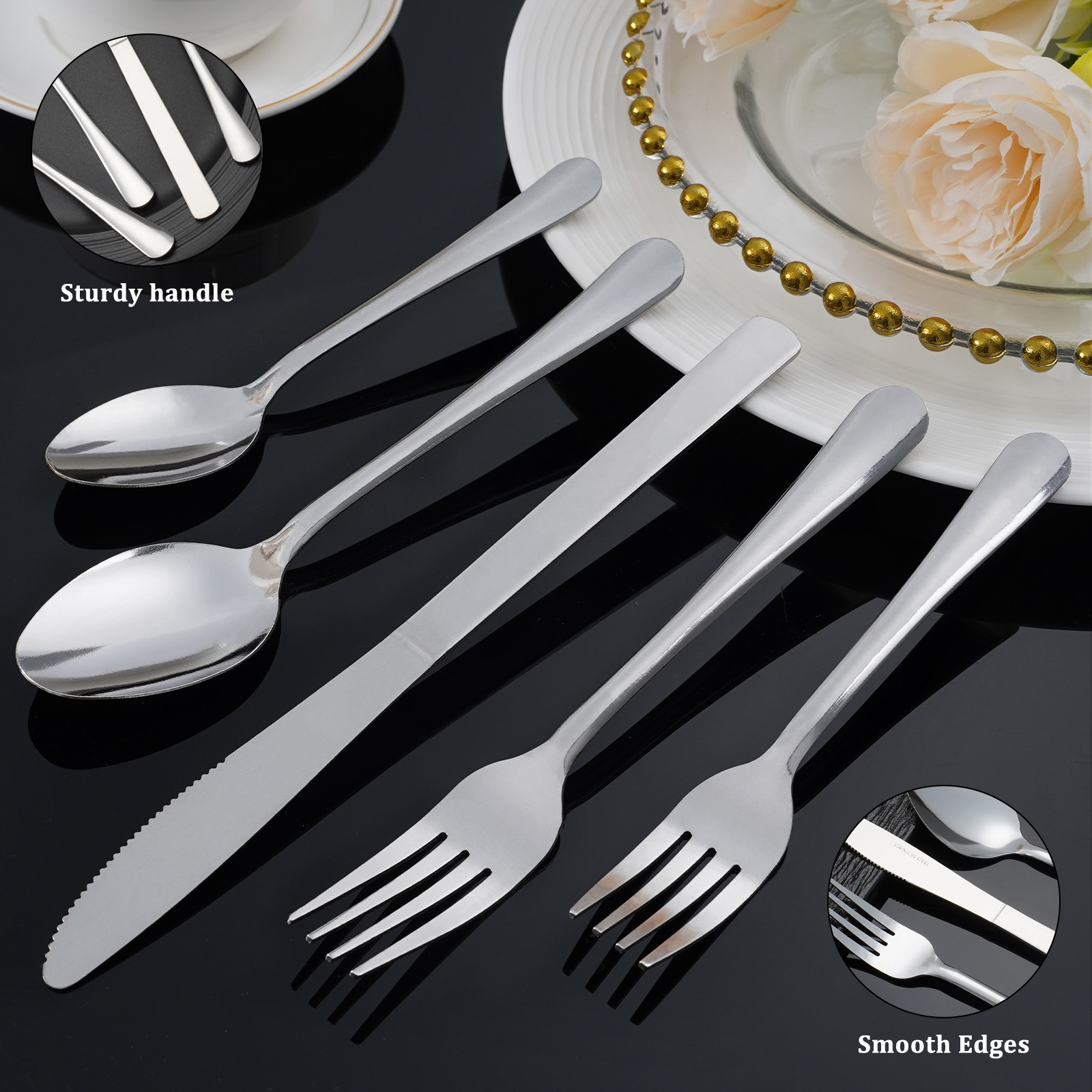 Windsor 60pcs Stainless Steel Flatware Set Service for 12, for Hotel/Restaurant/Wedding/Camping/Daily, Dishwasher Safe