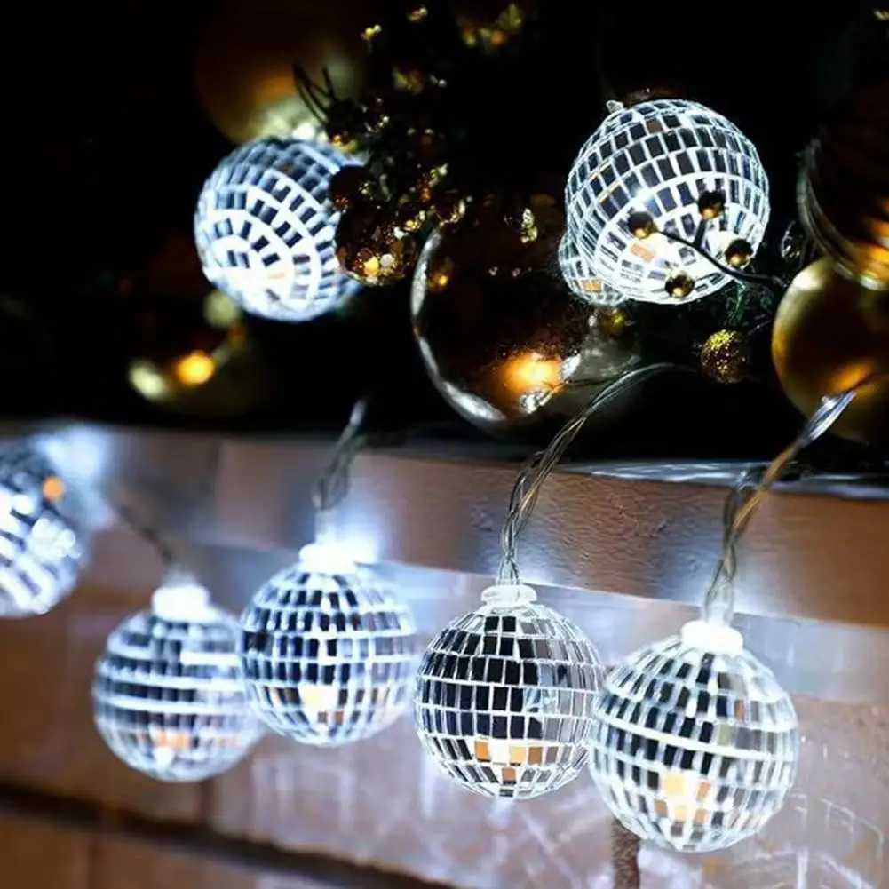 LED Disco Ball String Light Christmas Tree Decorations Battery Operated Mirror LED Ball Lights Party Favors for Holiday Decor W250701