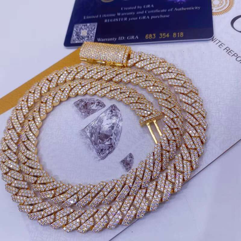 Sterling Silver 10mm Moissanite Prong Cuban Chain Moissanite Necklace